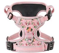 HEELE Dog Harness, Anti-Pull Reflective Dog Harness with Padded Handle for Medium Large Dogs, 1 Buckle on the Right Neck Strap Makes it Easy to Put on and Take Off, Floral-Pink, M