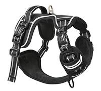 HEELE Dog Harness, Medium Large Dog Harness Anti-Pull Reflective Harness with Padded Handle, 1 Buckle on the Right Neck Strap Makes it Easy to Put on and Take Off, Black, M