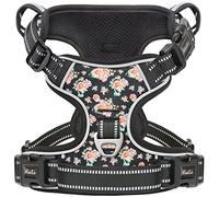 HEELE Dog Harness, No Pull Dog Harness Large, Release on Neck, Front Back Clips Dog Vest Harness Reflective Adjustable Padded, Easy Control Handle for Outdoor Walking Training, Floral-Black L