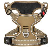 HEELE Dog Harness, No Pull Medium, Release on Neck with Lockable Buckle, Front Back Clips Dog Vest Harness Reflective Adjustable Padded, Easy Control Handle for Outdoor Walking Training, Brown, S