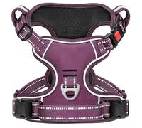 HEELE Dog Harness No Pull Release on Neck with Lockable Buckle, Front Back Clips Vest Harness Reflective Adjustable Padded Easy Control Handle for Outdoor Walking Training, Purple Matching Trim, L
