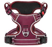 HEELE Dog Harness No Pull Release on Neck with Lockable Buckle, Front Back Clips Vest Harness Reflective Adjustable Padded Easy Control Handle for Outdoor Walking Training, Burgundy Red, M