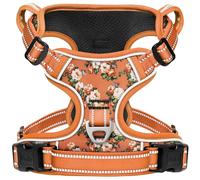 HEELE Dog Harness Reflective with Padded Handle No Pull, Flower-Orange, M | Dog Vest Harness for Medium Dog, Adjustable, Durable Oxford Material, 2 Metal Rings for Outdoor Training Walking