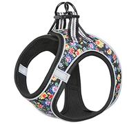 HEELE Dog Harness, Small Dog Harness Reflective Soft Mesh Floral Breathable Adjustable Harness for Daily Travel and Night Walking, Black Flower, M