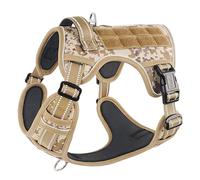 HEELE Dog Harness, Tactical Dog Harness with Molle Panel, Harness for Small Medium Large Dogs No Pull Adjustable Padded Reflective Harness with Handle for Walking Training, Camo Desert, L