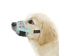 HEELE Dog Muzzle, Soft Nylon Breathable Muzzle with Vivid Prints & Adjustable Loop Velcro Smooth Pad Comfy Muzzles for Puppy Small Medium Large Dogs, Stop Biting Barking and Chewing, Cyan Flower, XS