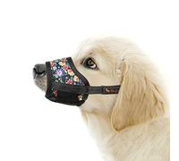 HEELE Dog Muzzle, Soft Nylon Breathable Muzzle with Vivid Prints & Adjustable Loop Velcro Smooth Pad Comfy Muzzles for Puppy Small Medium Large Dogs, Stop Biting Barking and Chewing, Black Floral, XS