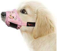 HEELE Dog Muzzle, Soft Nylon Breathable Muzzle with Vivid Prints & Adjustable Velcro Smooth Pad Comfy Muzzles for Puppy Small Medium Large Dogs, Stop Biting Barking and Chewing, Pink Flower, M