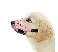 HEELE Dog Muzzle, Soft Nylon Breathable Muzzle with Vivid Prints & Adjustable Velcro Smooth Pad Comfy Muzzles for Puppy Small Medium Large Dogs, Stop Biting Barking and Chewing, Pink Flower, L