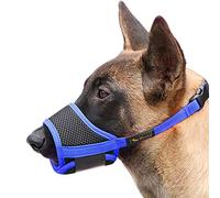 HEELE Dog Muzzles Breathable Mesh and Durable Nylon with Adjustable Loop and Soft Pad Dog Training Muzzle Prevent for Barking, Biting and Chewing (Blue, M)