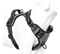 HEELE No Pull Dog Harness, Ex-Large, Release on Neck, Reflective, Adjustable with Front Back 2 Leash Attachments and Soft Padded Control Handle for Walking Training, Grey, XL