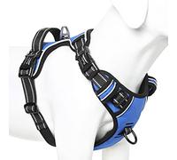 HEELE No Pull Dog Harness - Ex-Large, Release on Neck, Reflective, Adjustable with Front & Back Leash Attachments & Soft Padded Control Handle - Blue, XL
