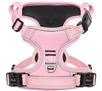 HEELE No Pull Dog Harness - Large, Reflective, Adjustable with Front & Back Leash Attachments & Soft Padded Control Handle - Light Pink, L