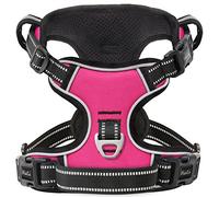 HEELE No Pull Dog Harness, Release on Neck, Reflective Adjustable Dog Harness with Front Back 2 Leash Attachments and Soft Padded Control Handle for Small Medium Large Dogs, Fuchsia, S