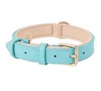 HEELE Soft Leather Dog Collar Breathable Padded with D Ring, New Pad Colour, Adjustable Classic Dog Pet Collar for Small Medium Large Dogs, Sky Blue, XS