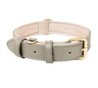 HEELE Soft Leather Dog Collar Breathable Padded with D Ring, New Pad Colour, Adjustable Classic Dog Pet Collar for Small Medium Large Dogs, New Grey, S