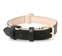 HEELE Soft Leather Dog Collar Puppy Small Dogs Breathable Padded with D Ring, Adjustable Classic Dog Pet Collar, Black, XS