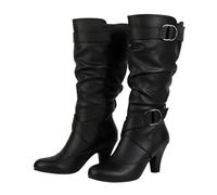 Heeled Boots for Women UK Slouch Mid Calf Side Zip Boots