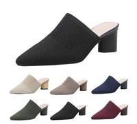 Heeled Clogs For Women Womens Pointed Toe Sandals Chunky Heel Mule Sandals Slip On Backless Clogs Summer Closed Toe Sliders Dress Party Shoes Low Block Heel Pump Sandal Comfortable Slip On Slides