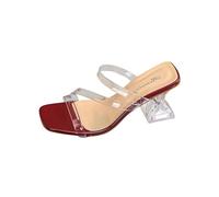 Heeled Sandals for Women Square Open Toe Womens Sliders Stylish Clear Heels Comfortable Kitten Heel Casual Slip On Clear Sandals Summer Daily