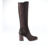 Heeled Square Toe Suede Calf Boots Dark Brown
