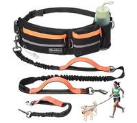 Heellpxi Hands-Free Dog Leash for Medium to Large Dogs | Multifunctional Waist Pack, Reflective Stitches | Retractable Running Leash for Training, Hiking, Jogging | Double Handle Bungee | Orange