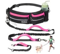 Heellpxi Hands-Free Dog Leash with Pouch, Waist Leash for Walking Two Dogs, Reflective Stitching, Dual Handle, Bungee Retractable for Medium to Large Dogs - Pink,Dog Walking Accessories