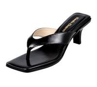 Heels Charm Women's Flip Flop Open Toe Stiletto Heeled Sandals 2.76 Inch Square Toe Kitten Heel for Women Dress Wedding Party Evening Office Sandal Dancing Shoes, Black, 5.5 UK