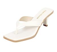 Heels Charm Women's Flip Flop Open Toe Stiletto Heeled Sandals 2.76 Inch Square Toe Kitten Heel for Women Dress Wedding Party Evening Office Sandal Dancing Shoes, White, 8 UK