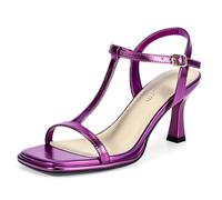 Heels Charm Women's Stiletto Strappy Heeled Sandals 3.15 Inches Square Open Toe T Straps Ankle Strap High Heel Sandal Dress Dancing Sandals Daily Work Party Prom Wedding Shoes, Purple, 5 UK