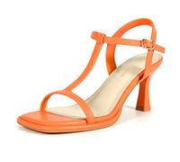 Heels Charm Women's Stiletto Strappy Heeled Sandals 3.15 Inches Square Open Toe T Straps Ankle Strap High Heel Sandal Dress Dancing Sandals Daily Work Party Prom Wedding Shoes, Orange, 2 UK