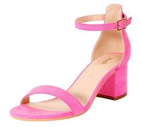 Heels Charm Women's Strappy Chunky Block Low Heeled Sandals 2 Inch Open Toe Ankle Strap High Heel Dress Sandals Daily Work Party Shoes, Velvet Pink, 5 UK