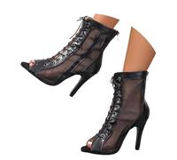 Heels Dance Shoes Elegant Stiletto Heels Sexy Heels Sandals Black Mesh High Heel Lace Sandals with Fish Mouth Dance Shoes Shoes Ankle Boots Latin Dance Shoes for Evening Parties, B Black, 2/2.5 UK