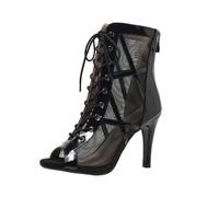 Heels Dance Shoes Women's Latin Dance Sandals, Mesh Inserts Leather Stiletto Heels, Open Toe, Front Lacing, Open Toe Ankle Boots, Open Toe High Shaft, Zipper Closure | Jazz, Stage, Evening, 01 Black