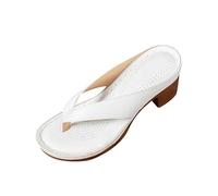 Heels Flip-Flops for Women UK Size 5 Thong Sandals Heeled Mules Chunky Block Heeled Slides Comfort Open Toe Slip on Clip Toe Sandals Summer Casual Party Beach Slides Gifts Footwear White