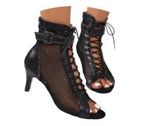 Heels for Women Black Sandals Line Dancing Shoes Ballroom Dance Latin High Indoor Yoga Silver Open-Toed Wide Fit Womens Jazz Cross Strap Split Sole Pu Low Heel Mesh UK Rhinestone