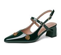 Heels for Women Block Chunky Platform High Heels Closed Pointed Toe Ankle Strap Dressy Comfortable Formal Dress Pump Shoes, Green, 6 UK