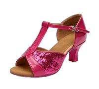 Heels for Women Espadrilles Kitten Shoes Womens Sequined Leather Pointed Toe Heel Latin Ballroom Dance Gladiator Sandals Black Ladies Wedge UK Women's Mid Low Salsa Tango Party Outdoor b-Hot Pink Size