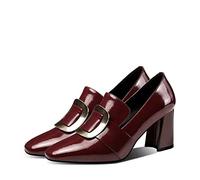 heels for women high heels waterproof platform large light patent women's shoes(wine red,4.5)