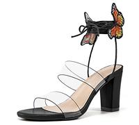 Heels for Women Pump Sandals with Butterfly Strappy Open Toe Lace Up High Wedding Heels Sandals Women Summer Slip On Dress Shoes for Party Wedding, Black, 5.5 UK