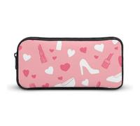 Heels Hearts and Lipstick Cute Pencil Case Large Capacity Makeup Pouch Portable Pencil Bag with Zippered