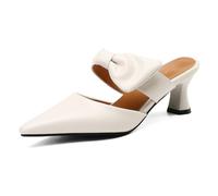 Heels Mules for Woman Closed Toe Sandals Kitten Heel Women Shoes Dressy Casual Wedding Party Dress Pumps Beige 2.5 UK