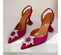 Heels Women Pumps Satin Heel Shoes Women Sandals Rhinestone Bow-Knot High Heeled Sandal Female-1-Rose red,38