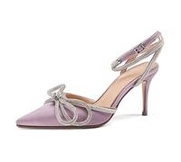 Heels Women Pumps Satin Heel Shoes Women Sandals Rhinestone Bow-Knot High Heeled Sandal Female-A98-6-Purple,35
