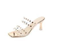 Heels Women's Gold Sandals, Square Pointed High Heels With Transparent Imitation Diamond FragmentsPlata,5.5 UK