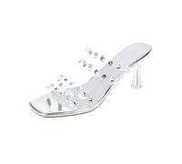 Heels Women's Gold Sandals, Square Pointed High Heels With Transparent Imitation Diamond FragmentsSilver,6.5 UK