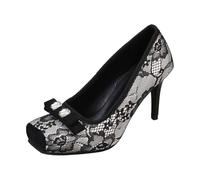 Heels Women's Lace Stiletto Heel Round Toe Double Buckles Evening Shoes Chic and Elegant for Office Wedding Party, A Beige, 7 UK