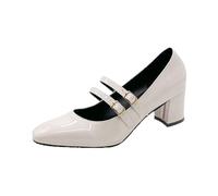 Heels Women's Square Toe Mary Jane Elegant and Chic Shoes Pointed Heel Closed Toe Elegant Trendy Casual Wide Feet Shoes for Oktoberfest, A White, 4 UK