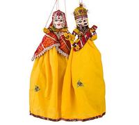 HeeMo Traditional Handcrafted Rajasthani Colorful Wooden Face String, Wood Folk Puppets aka Kathputli aka Rajasthani Dolls Art, Handmade Puppet Pair for Home Decor, Cultural Program and Events