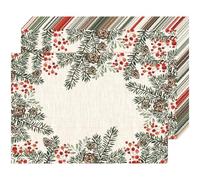 Heentan 100 Pcs Christmas Winter Pine Cone Needle Branch Berry Placemats Tabletop Dining Table Place Mat Christmas Placemats Christmas Disposable Paper Placemats Bulk for Holiday Party, 10 x 14 Inch